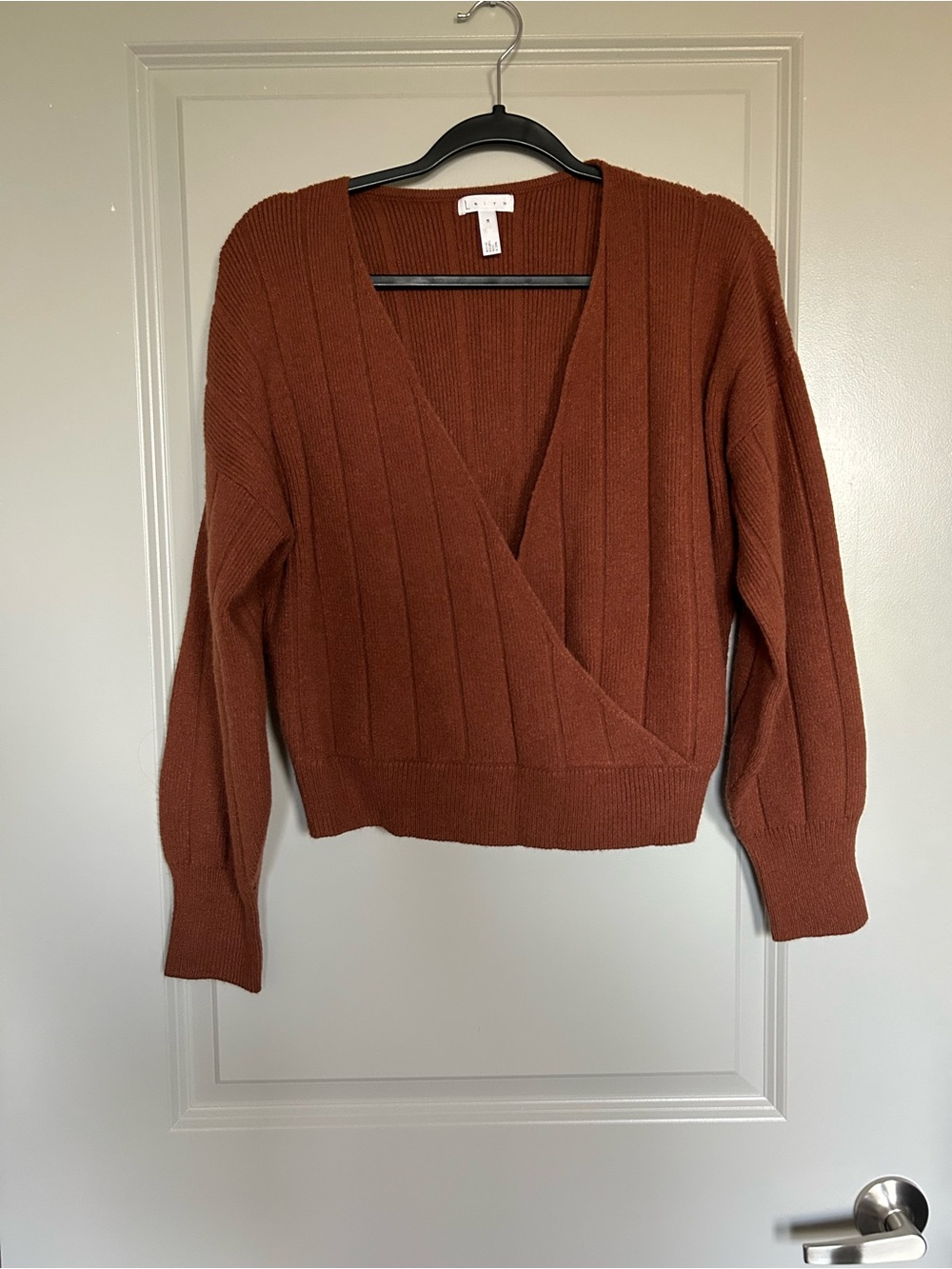 Leith V-Neck Wrap Sweater - Rust Brown